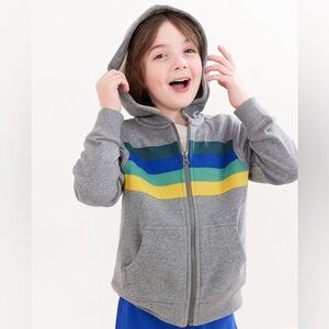 Hanna Andersson Striped Faux Shearling French Terry Hoodie Gray StripesSize 6-7